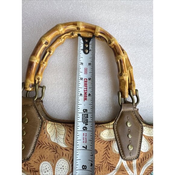 Relic Boho Patchwork Handbag With Bamboo Handles & Leather Accents Retro Style - Picture 14 of 15